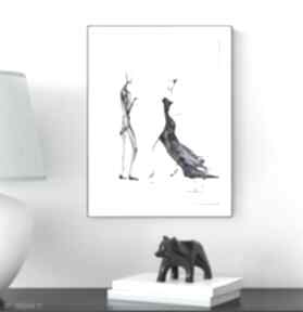 Grafika A4 malowana ręcznie, minimalizm, abstrakcja czarno biała - obraz art krystyna siwek