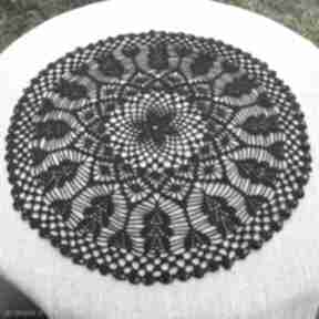 czarna serwetka 36cm crochetart bawełniana, ażurowe wzory, koronkowe dekoracje - vintage