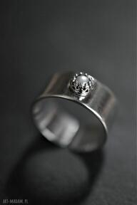 Regulowany pierścień z perełką dziki królik pierścionek z perłą, obrączka, w koronie - srebro