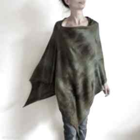 green&brown poncho anna damzyn ponczo wełniane, tunika, narzutka, oversize, unikat