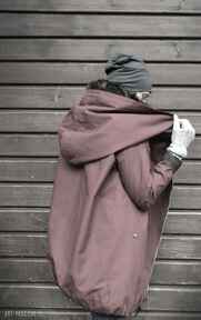 Bordowy płaszcz, kurtka oversize ogromny kaptur na jesień zimę XL płaszcze agagu suwak