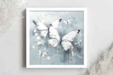Błękitny z białymi - białe wydruk artystyczny 50x50 cm annsayuri art dla dzieci, motyle