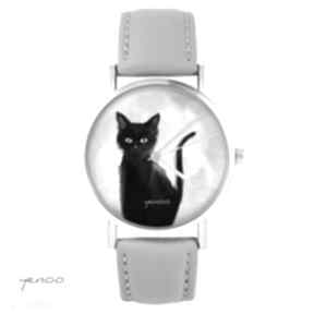 Zegarek yenoo - czarny kot szary, skórzany zegarki