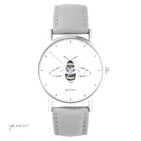 Zegarek - pszczoła skórzany, szary zegarki yenoo, bransoletka, unikatowy, upominek