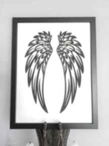 anielskie czarne w ramie 30x40 3d art grawka drewniany obraz, przestrzenny, skrzydła, loft