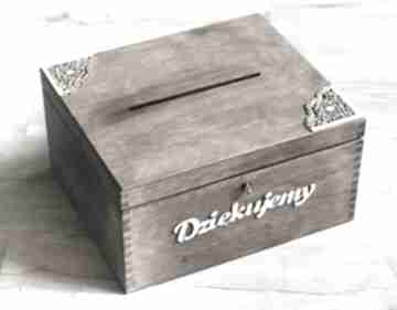 Pudełko z kluczykiem - narożniki ślub biala konwalia drewno - koperty, eko