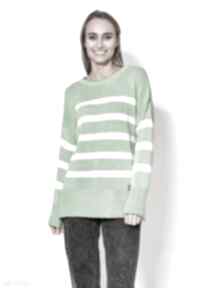 Dzianinowa bluza - swe297 seledynowy ecru mkm swetry sweter, zielony w paski
