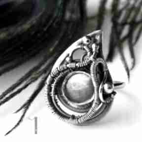 Zielona arabeska - srebrny pierścionek z miechunka srebro, 925, labradoryt, regulowany