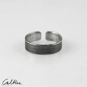 Płótno - srebrna obrączka 1900-46 caltha pierścionek - minimalistyczna biżuteria, prosty