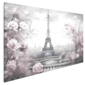Obraz na płótnie - różowe kwiaty wieża eiffla paryż 120x80 cm 122401 vaku dsgn, francja