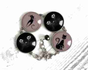 Unikatowa wyrazista bransoletka z kotami gala vena kotki, czarna, czerwona, efektowna, duża