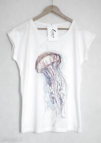 Meduza koszulka oversize biała M l gabriela krawczyk, t-shirt, bawełna, nadruk