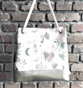 Torebka bucket bag, motyw kobieta. Handmade - kolekcja worek. Na lato toreka wzory letnie