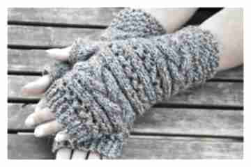 Niebiesko czerwone mitenki rękawiczki rękawice bez palców w warkocze na jesień i zimę eve made