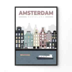 Amsterdam - ilustracja 50x70 cm plakaty hogstudio plakat, mapa, miasto, do sypialni