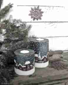 Malowane na drewnie: świeczniki: ozdoby świąteczne prezent pod choinkę: do postawienia