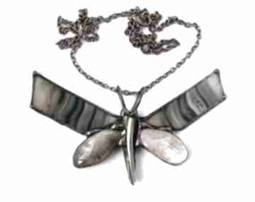 Naszyjnik motyl wisiorek: pasiasty agat i cytryn naszyjniki witrazka - kamień amulet