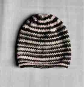 Kolorowa czapka the wool art, na drutach, jesienna, kobieca, wełniana