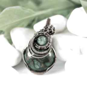 Wisiorek z zielonymi agatami wisiorki blue pearl art agat, dla niej, amulet, biżuteria