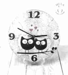 Zegar sówki raku zegary ceramika mula technika - ptaszki - biały