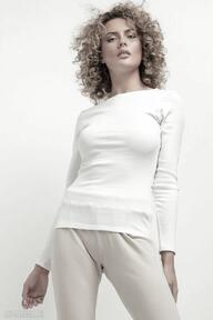 z t387, bluzki tessita biała, prążkowana, prążek - top z długim rękawem, długi