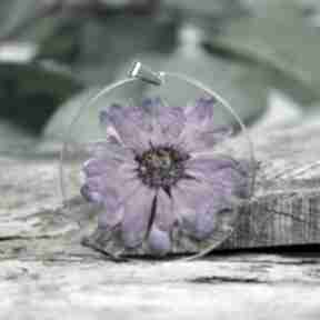 Fioletowy naszyjnik z żywicy z448 herbarium jewelry z kwiatem, kwiat w suszonym, okrągły