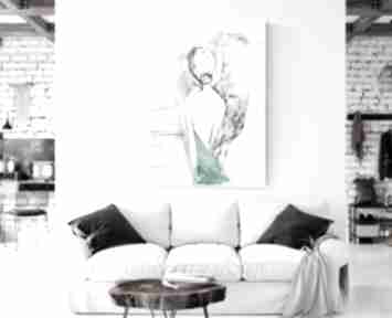 Obraz na płótnie ręcznie tuszem, 70x100 cm - turkus art krystyna siwek malowane, do salonu