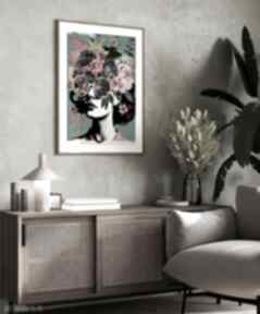 Plakat kolaż dziewczyna kwiaty - format 40x50 cm plakaty hogstudio, do salonu, abstrakcja