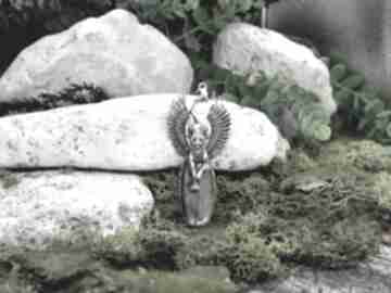 Postarzany wisior bogini bastet z labradorytem egipski kot, sfinks #308 wisiorki metal earth