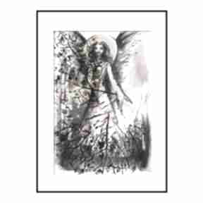 Abstrakcja - ręcznie tworzona grafika z akwarelą, format A4 ajan art anioł