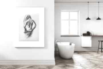 Rysunek woman 60x45 dom galeria alina louka do salonu, czarno obraz, biała grafika, sypialni