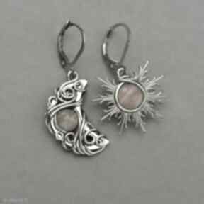 Asymetryczne i słońce wire agata rozanska kolczyki, wrapping, kamień słoneczny, i księżyc