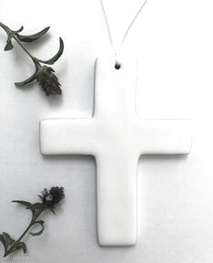 Krzyżyk w bieli dekoracje ceramika ana krzyż na ścianę, pamiątka komunii, biały, chrztu