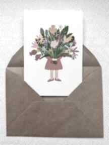 Kwiaty dziewczynka kartka dzień babci dziadka urodziny podziękowania ohmagdaart dla urodzinowa