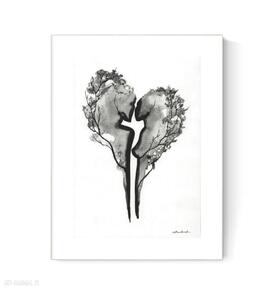 Grafika A4 malowana ręcznie, abstrakcja, styl skandynawski, czarno biała, 3054420 plakaty mini