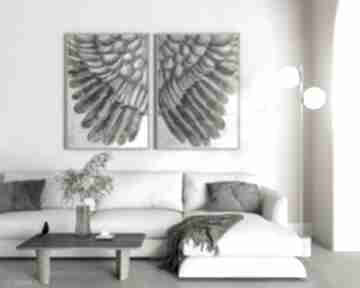 Wings dyptyk na płótnie ręcznie malowany 100x140 cm diana abstract art abstrakcja, do salonu
