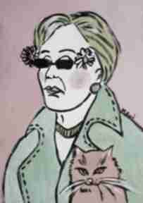 Obraz babcia z uroczym rudym kotkiem carmenlotsu do salonu, obrazy na zamówienie, malarstwo