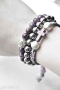 Bracelet by sis: cyrkonie w fioletowych kamieniach półszlachetnych kamienie, marmur, nowość