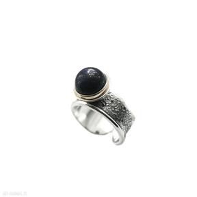 srebrny z lapis anna kaminska lazuli, pierścionek, złocony z oczkiem, elegancki