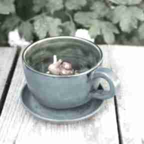 Filiżanka do herbaty z figurką ślimaka kawy morska zieleń ok 310 ml ceramika azul horse