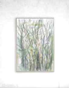 Nowoczesny szkic oprawiony, drzewa obrazek w ramce, zielony rysunek, obraz, do pokoju annasko