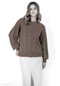 Sweter w warkoczowy wzór - swe323 miodowy mkm swetry, brązowy na jesień, z długim rękawem