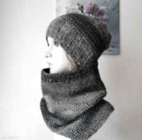 Tweed komplet dodatki buena artis czapka na drutach, rękodzieło, bezszwowa, komin