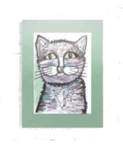 Kolorowy rysunek z kotem, oryginalna grafika do pokoju dziecięcego, ilustracja pokoik dziecka