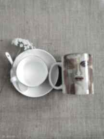 Komplet kubek i filiżanka " kolor kobiety - miedź" ceramika margo art, kawa i herbata, obrazy