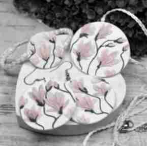 Duży komplet biżuterii magnolie kameleon kolorowa, kwiaty - modna oryginalna
