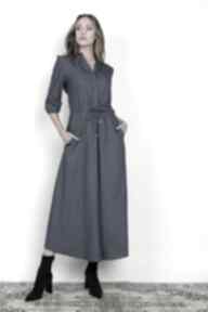 Długa sukienka z rękawem 3 4 i troczkiem - suk205 jeans lanti urban fashion jeansowa, maxi
