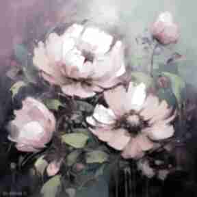 Fioletowy obraz z różowymi - kolorowy wydruk artystyczny 50x50 cm annsayuri art kwiaty, plakat