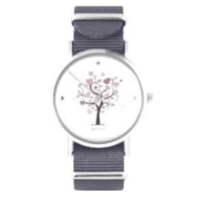 Zegarek - drzewko miłości fioletowy, nylonowy zegarki yenoo, pasek, typ militarny, serce