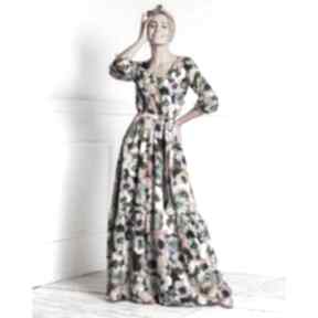 Maxi rozkloszowana, elegancka sukienka w kwiaty jesienna dziewczęca livia clue